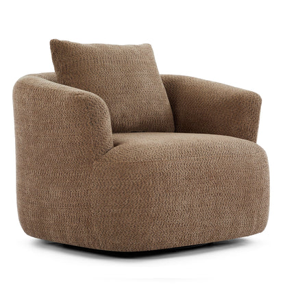 360° Swivel Chair, 38.2 Boucle Accent Chair with Throw Pillow, Upholstered Barrel Sofa Chair with Curved Armrests