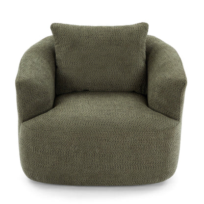 360° Swivel Chair, 38.2 Boucle Accent Chair with Throw Pillow, Upholstered Barrel Sofa Chair with Curved Armrests