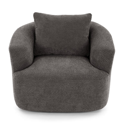 360° Swivel Chair, 38.2 Boucle Accent Chair with Throw Pillow, Upholstered Barrel Sofa Chair with Curved Armrests