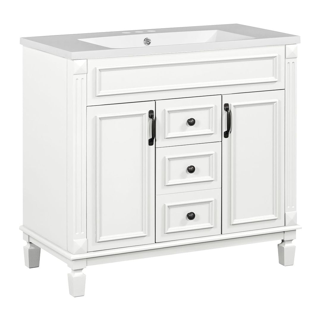36'' Modern Bathroom Vanity with Top Sink and Mirror Cabinet,2 Doors and 2 Drawers