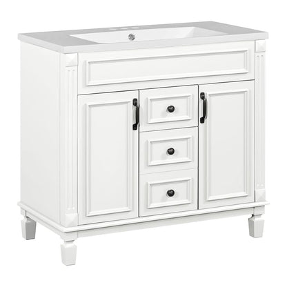 36'' Modern Bathroom Vanity with Top Sink and Mirror Cabinet,2 Doors and 2 Drawers