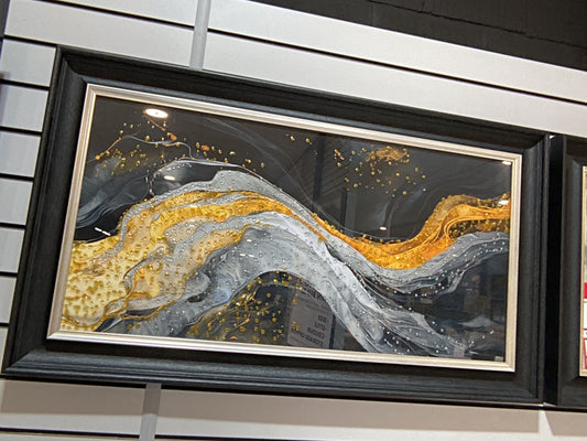 Black, gold & grey stroke abstract 100X50 AB636 BLACK ALPHA LA