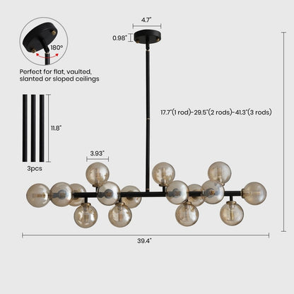 40 in. Linear Mid Century Modern Chandelier 16-Light Gold Brass Sputnik Pendant Light with Frosted Glass Globe for Dining Room