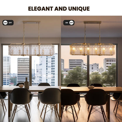 40 in. Linear Modern Crystal Chandeliers 16-Light Brass Gold Rectangular Chandelier for Dining Living Room Kitchen Island