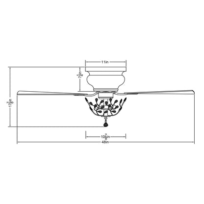 48 Modern Reversible 5-Blade Crystal Flush Mount Ceiling Fan with Remote