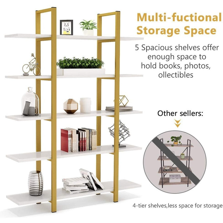5-Tier Bookshelf, Vintage Industrial Style Bookcase