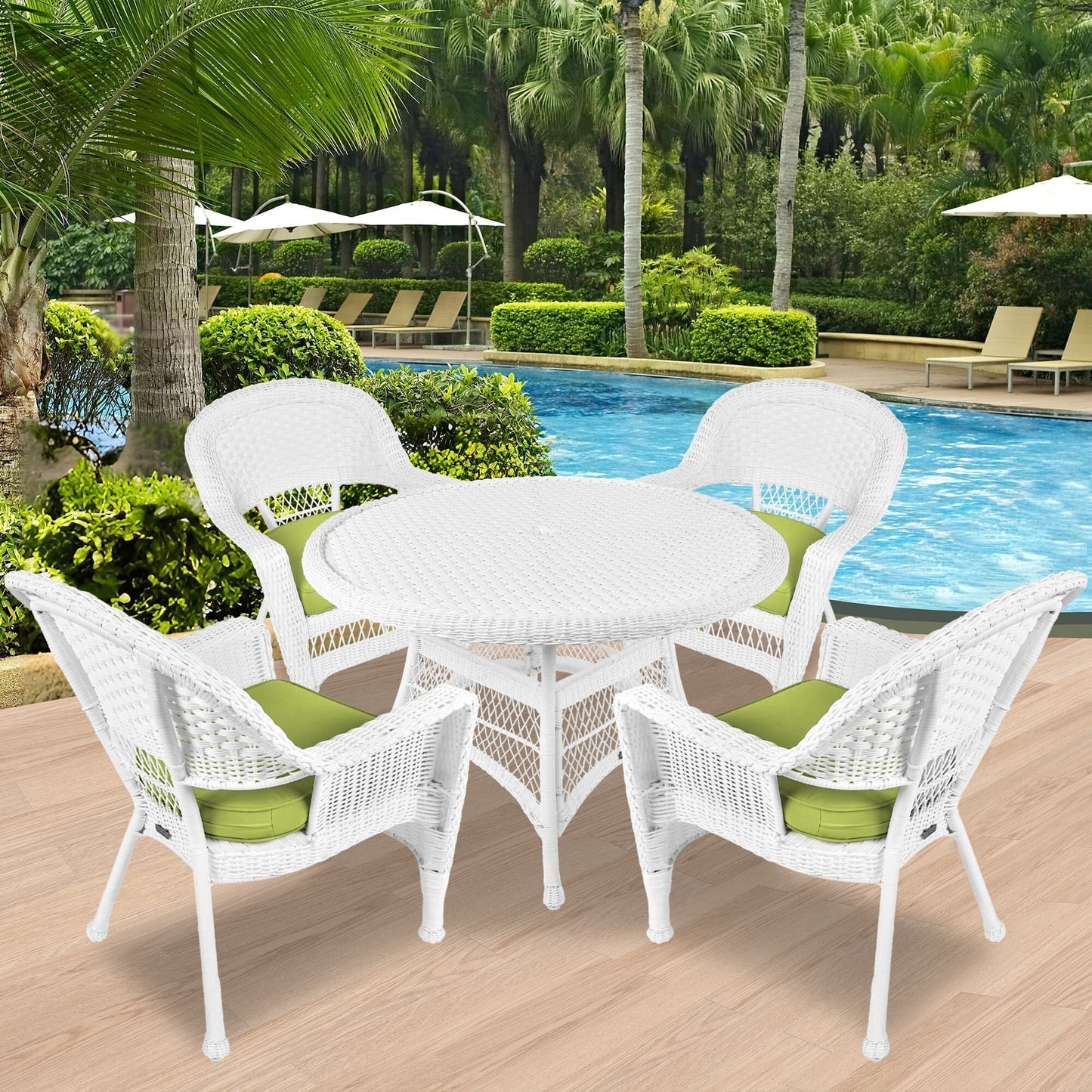 5-piece White Resin Wicker Dining Set