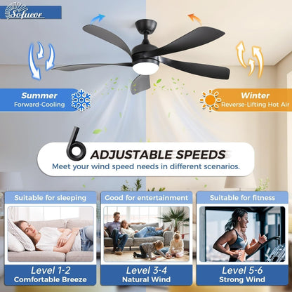52 Inch Ceiling Fan with Remote & Lights Quiet DC Motor 5 Blade High CFM Modern Fan