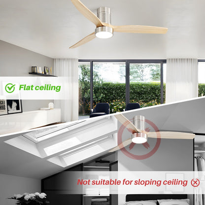 52 Inch Farmhouse Style Flush Mount Ceiling Fan with Light and Remote Control, Reversible DC Motor