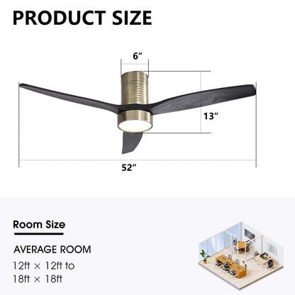 52 Inch Farmhouse Style Flush Mount Ceiling Fan with Light and Remote Control, Reversible DC Motor