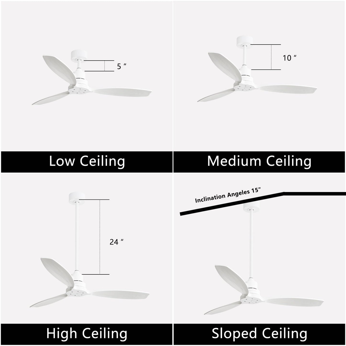 52 inch Modern Solid Wood / ABS Ceiling Fan With Remote Control(No Light),6 WInd Speed,Reversible Airflow