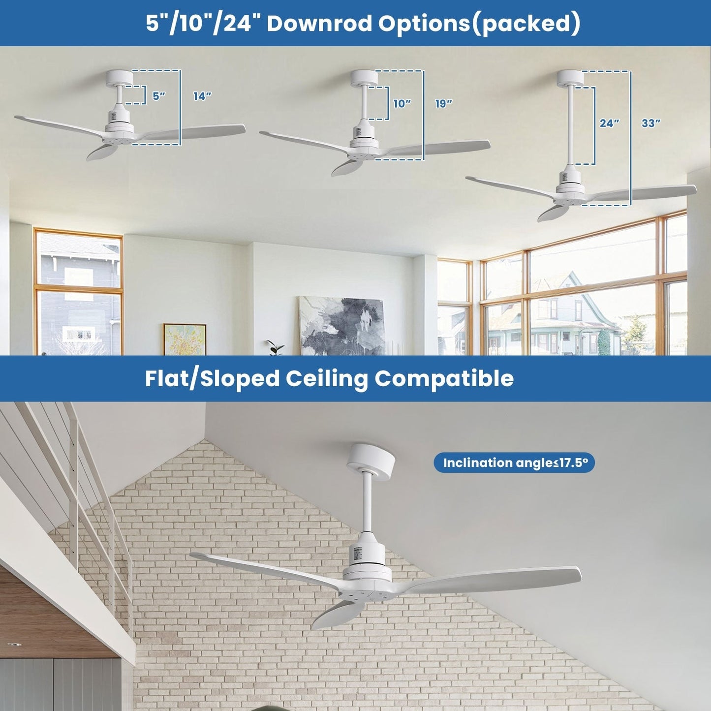 52 inch Modern Solid Wood / ABS Ceiling Fan With Remote Control(No Light),6 WInd Speed,Reversible Airflow