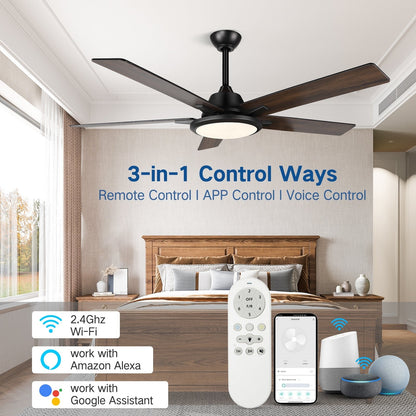 52 Modern Ceiling Fans with Lights and Remote, LED Dimmable