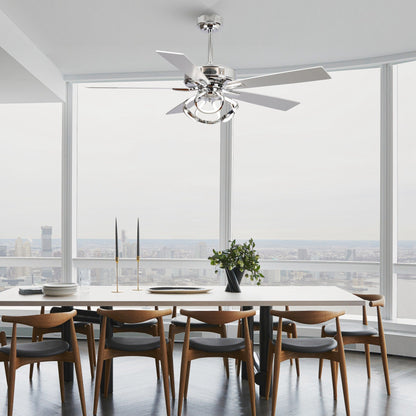 52 Modern Chrome/ Black Indoor Dimmable LED Ceiling Fan with Light and Remote