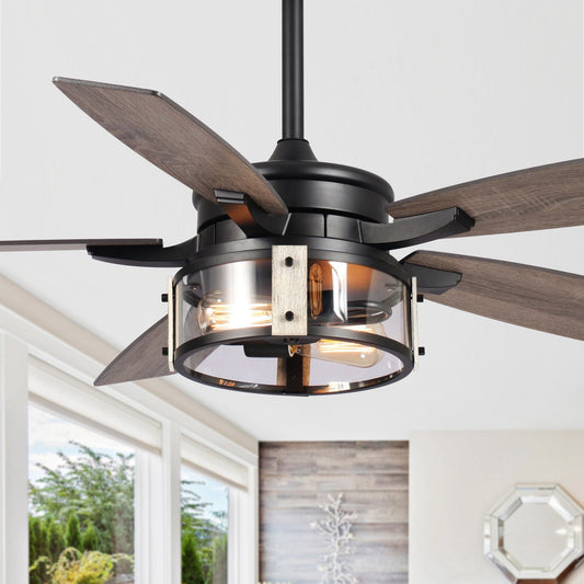 52 Rustic Black Wood 5-Blade Indoor Ceiling Fan with Remote