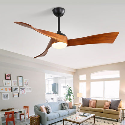 52 Wood 3-Blade Ceiling Fans with Dimmable LED Light and Remote, 6-Speed Reversible DC Motor - 52 inch