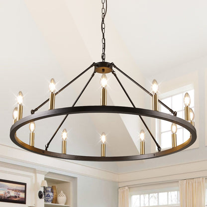 54-inch Round Wagon Wheel 24-light Chandelier