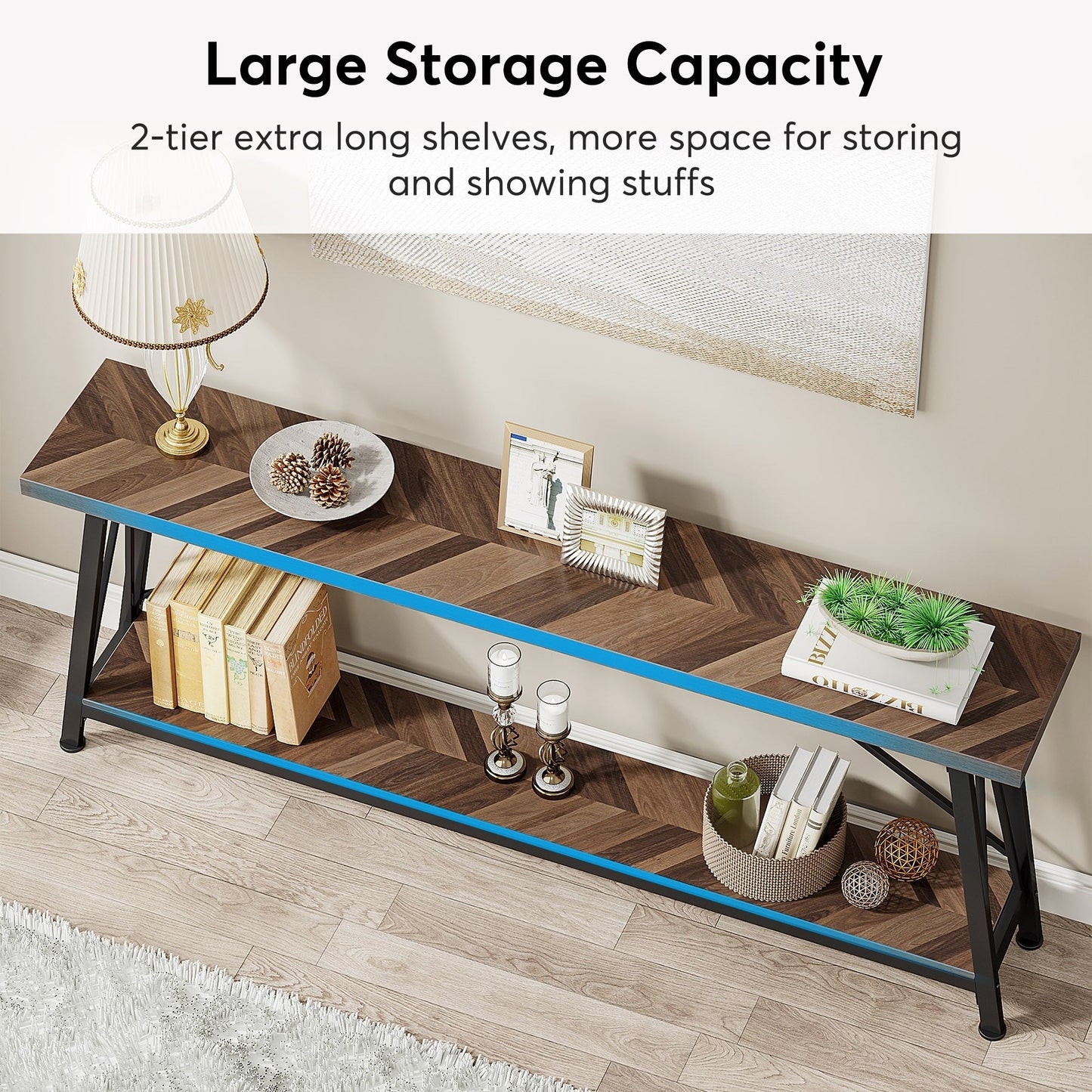 70.9 Inch Extra Long Sofa Table, Industrial Entry Console Table