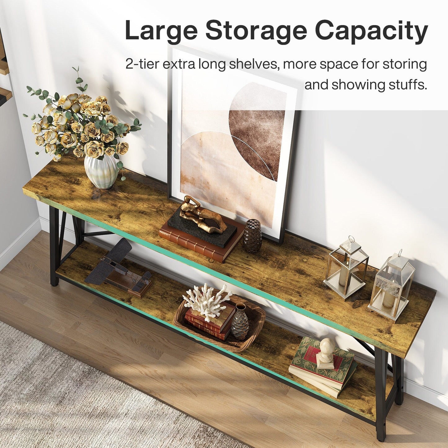 70.9 Inch Extra Long Sofa Table, Industrial Entry Console Table