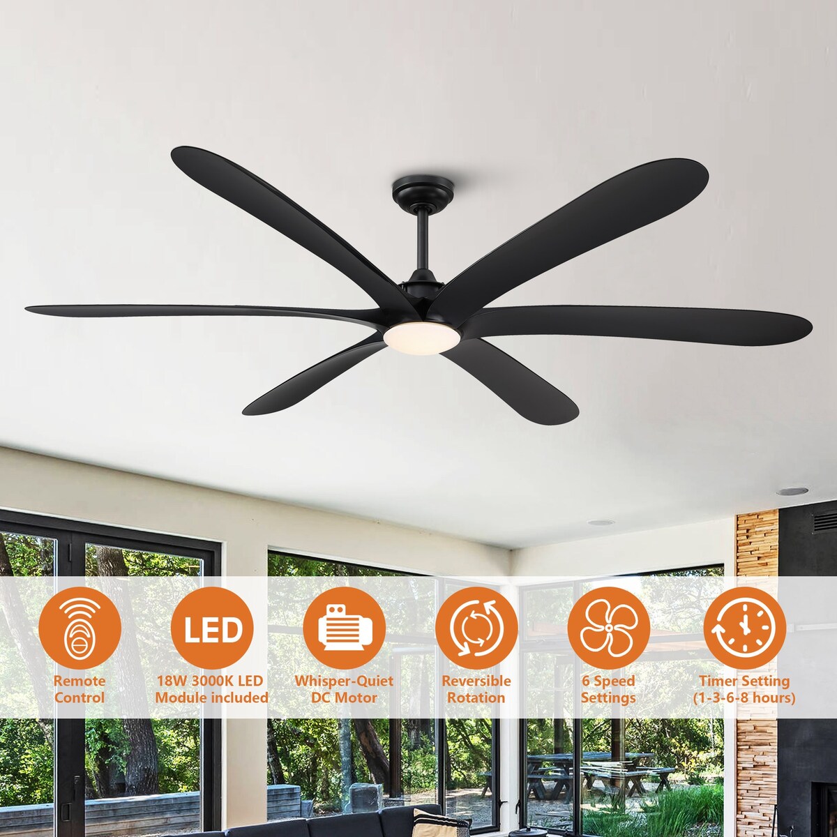 72-inch Driftwood 6-Blade Large DC Ceiling Fan with Light and Remote
