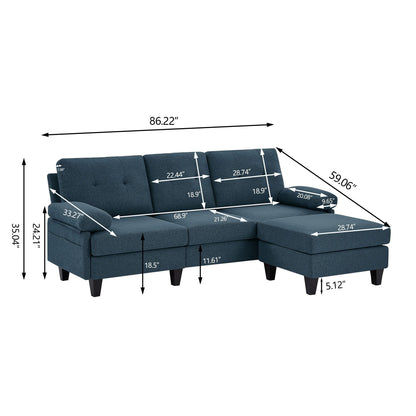 86.22 L Shaped Sectional Sofa with Side Storage Pockets