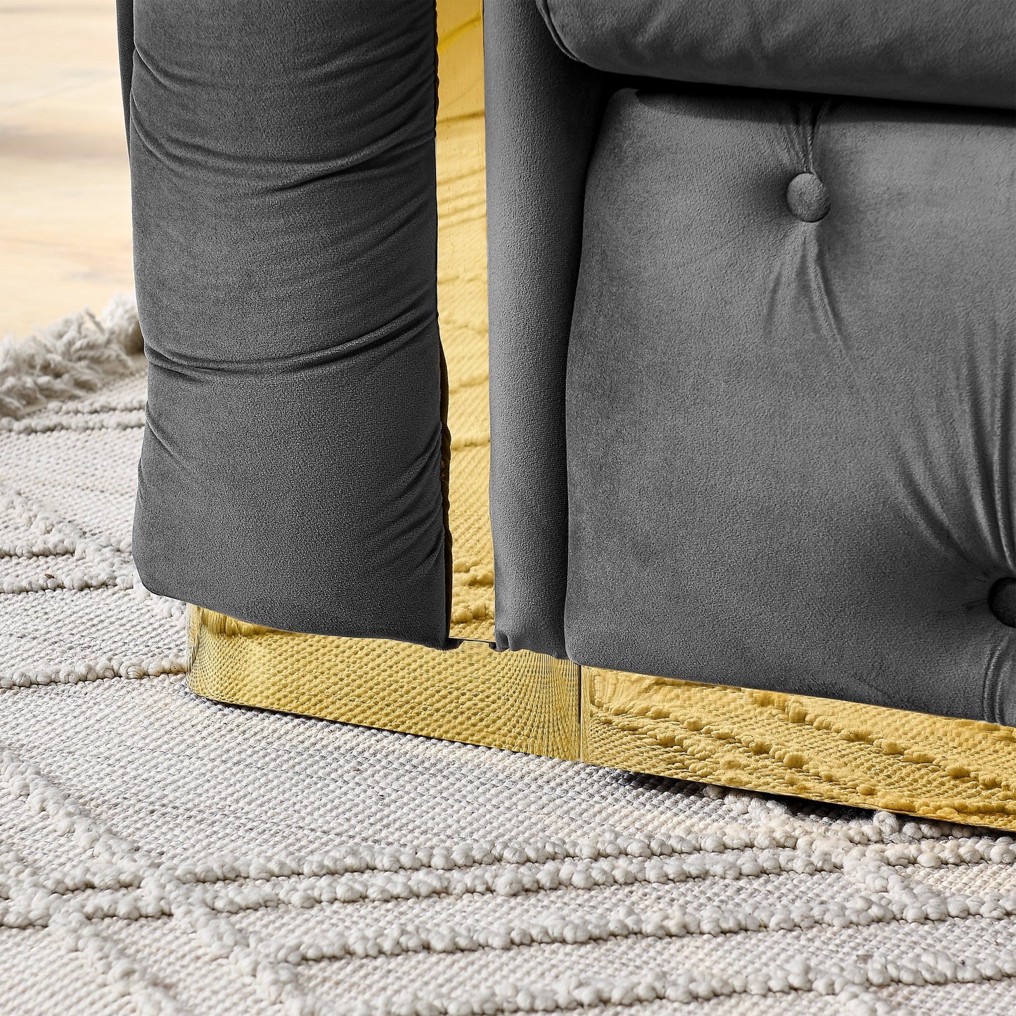 90.6 Velvet 3-Seater Sofa with 2 Pillows High-Density Cushions, Gold Accents, and Pillows