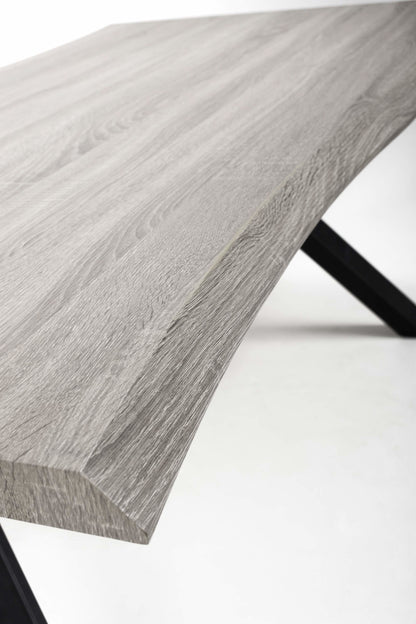 Vienna Natural Curved Dining Table with 2 Grey Buxton Chairs & Buxton Bench