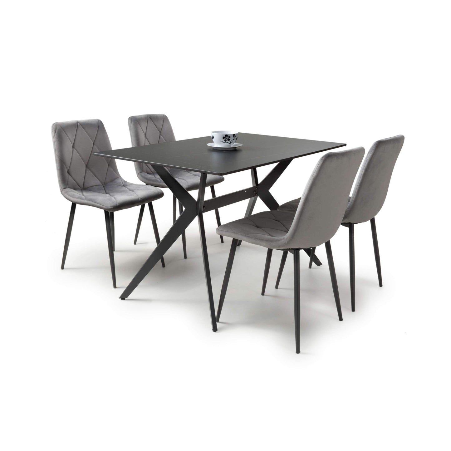 Islington 1.2m Black Dining Table with 4 Grey Luca Chairs