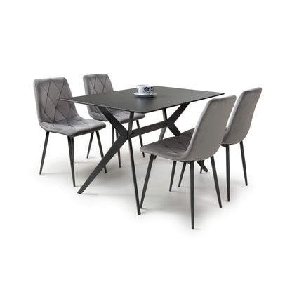 Islington 1.2m Black Dining Table with 4 Grey Luca Chairs