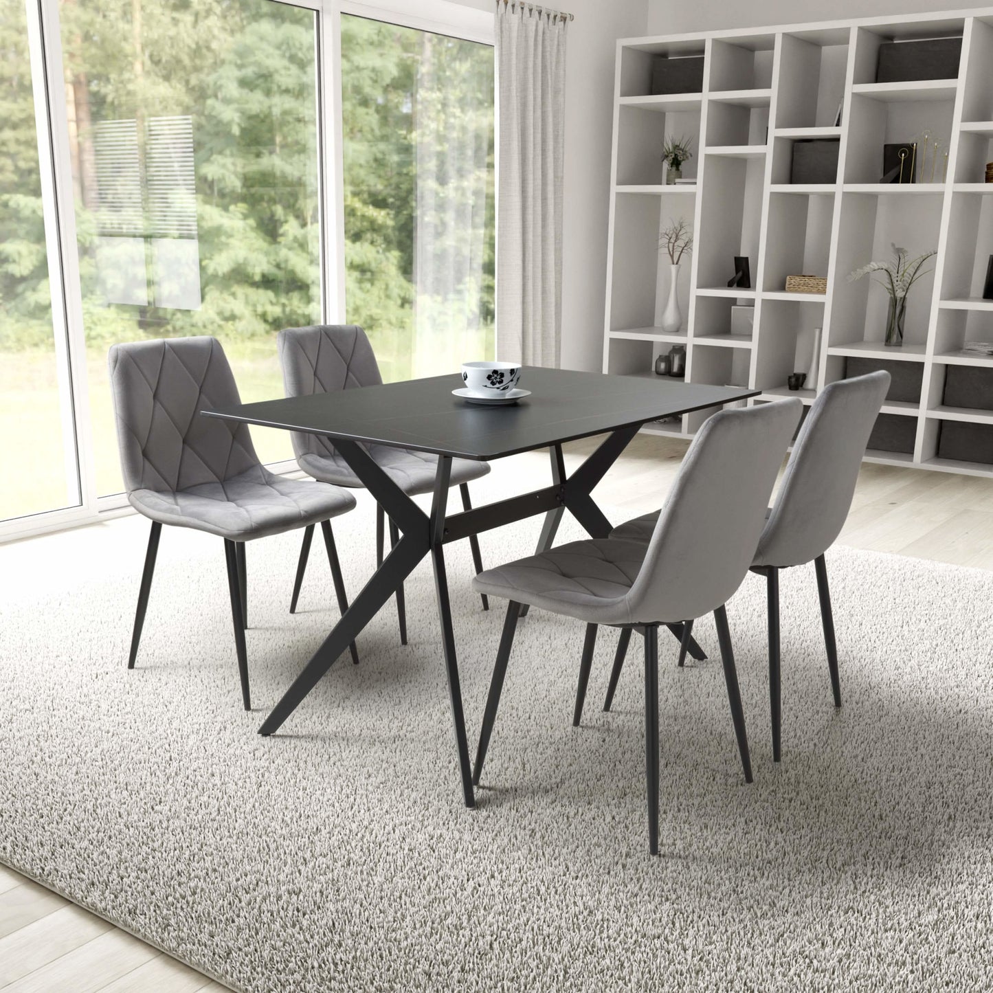 Islington 1.2m Black Dining Table with 4 Grey Luca Chairs