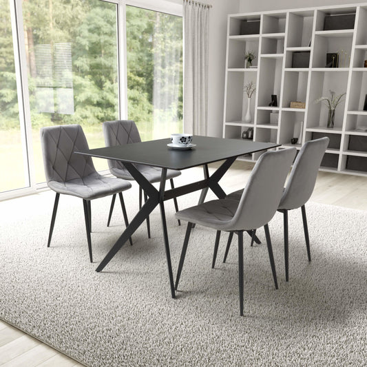Islington 1.2m Black Dining Table with 4 Grey Luca Chairs