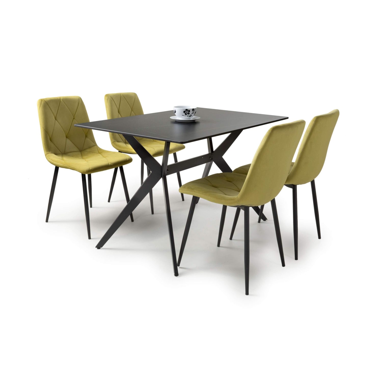 Islington 1.2m Black Dining Table with 4 Yellow Luca Chairs