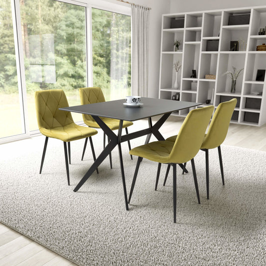 Islington 1.2m Black Dining Table with 4 Yellow Luca Chairs
