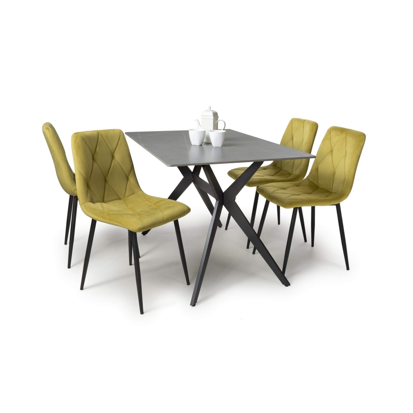 Islington 1.2m Grey Dining Table with Yellow Luca Chairs