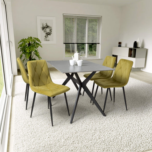 Islington 1.2m Grey Dining Table with Yellow Luca Chairs