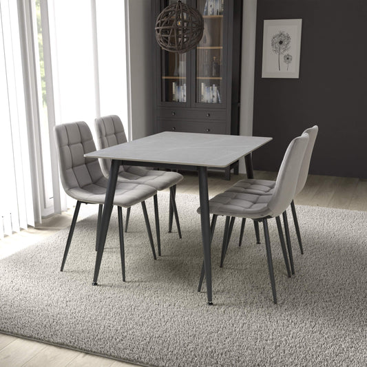 Stockholm Grey Dining Table with 4 Grey Loft Dining Chairs