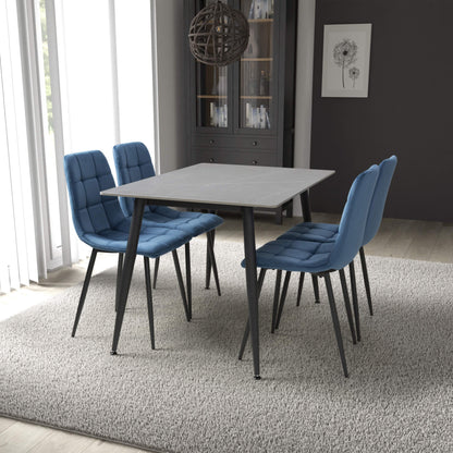 Stockholm Grey Dining Table with 4 Blue Loft Dining Chairs