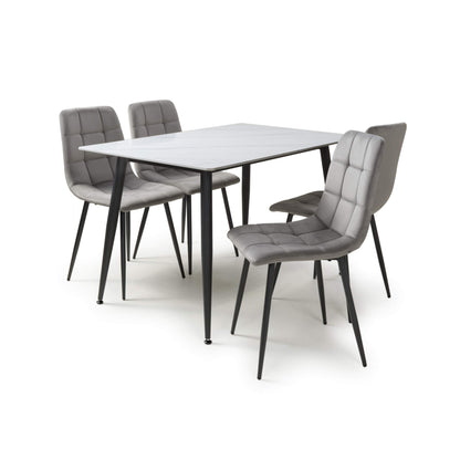 Stockholm White Dining Table with 4 Grey Loft Dining Chairs