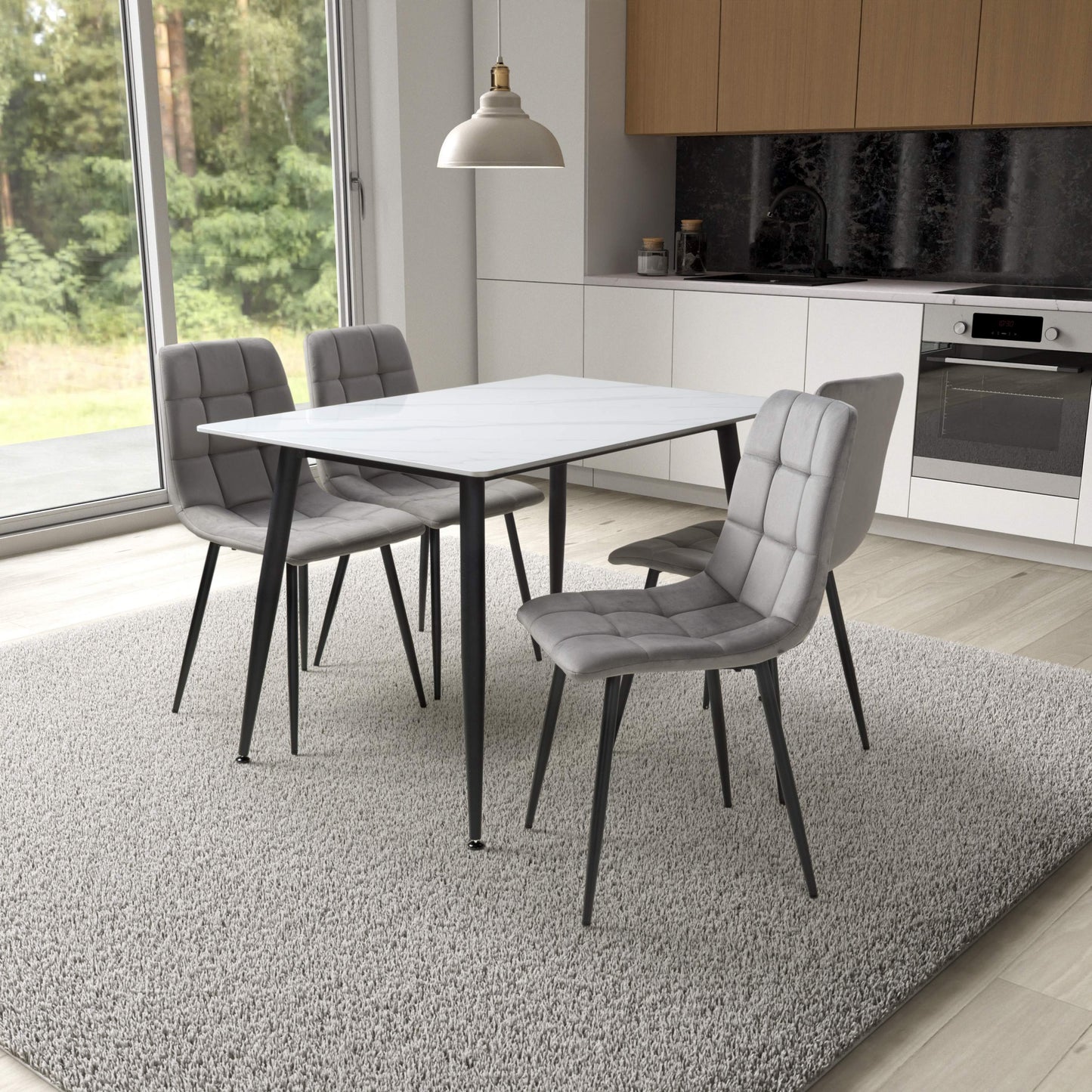 Stockholm White Dining Table with 4 Grey Loft Dining Chairs