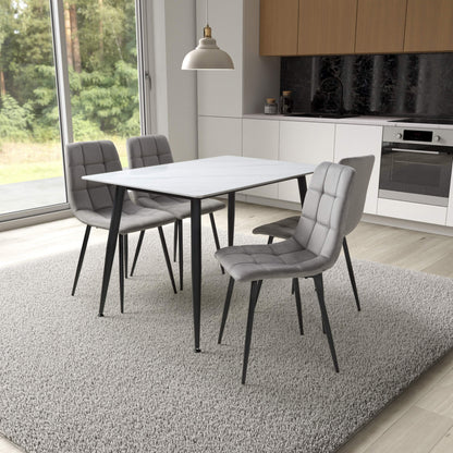 Stockholm White Dining Table with 4 Grey Loft Dining Chairs