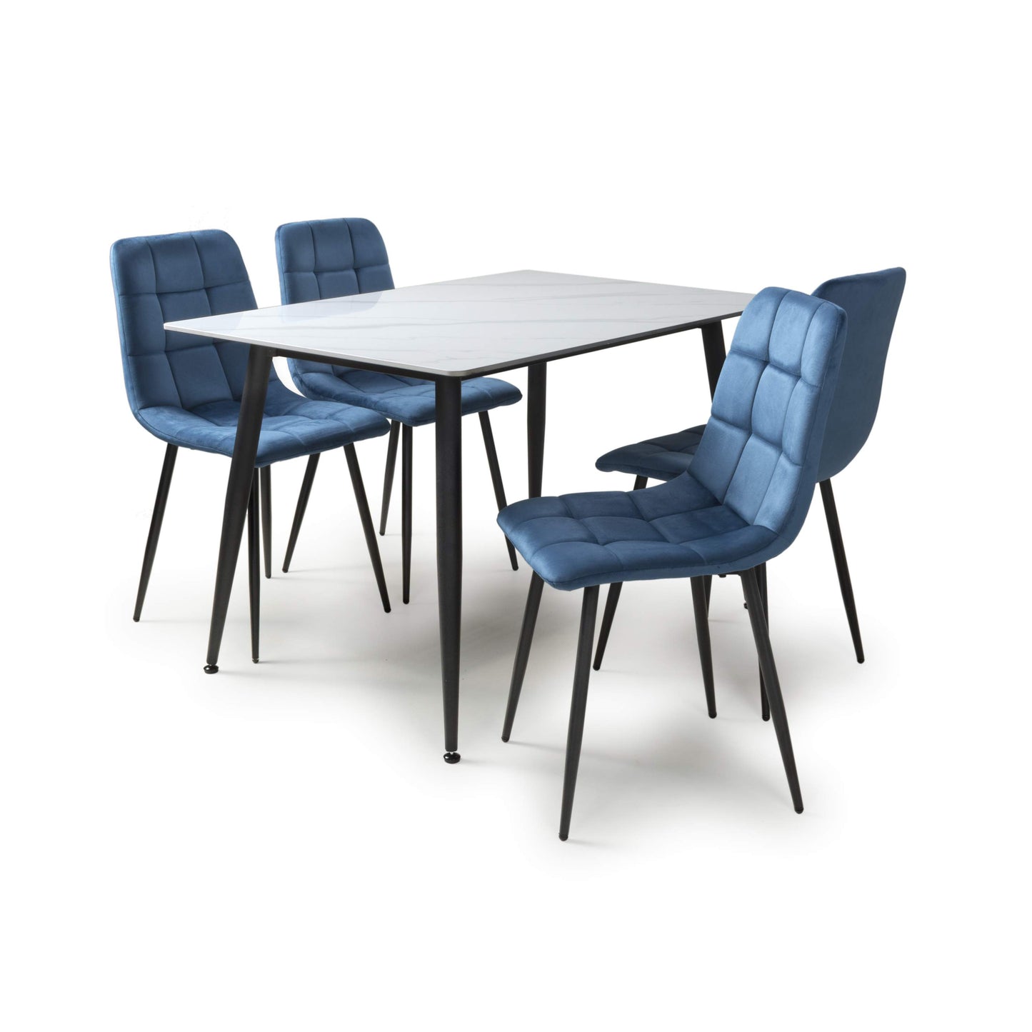 Stockholm White Dining Table with 4 Blue Loft Dining Chairs
