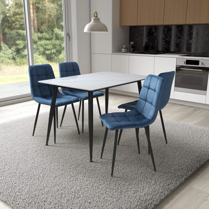 Stockholm White Dining Table with 4 Blue Loft Dining Chairs