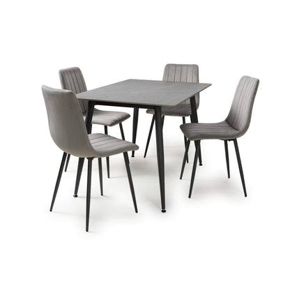 Stockholm Grey Dining Table with 4 Grey Leo Dining Chairs