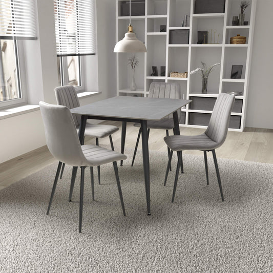 Stockholm Grey Dining Table with 4 Grey Leo Dining Chairs