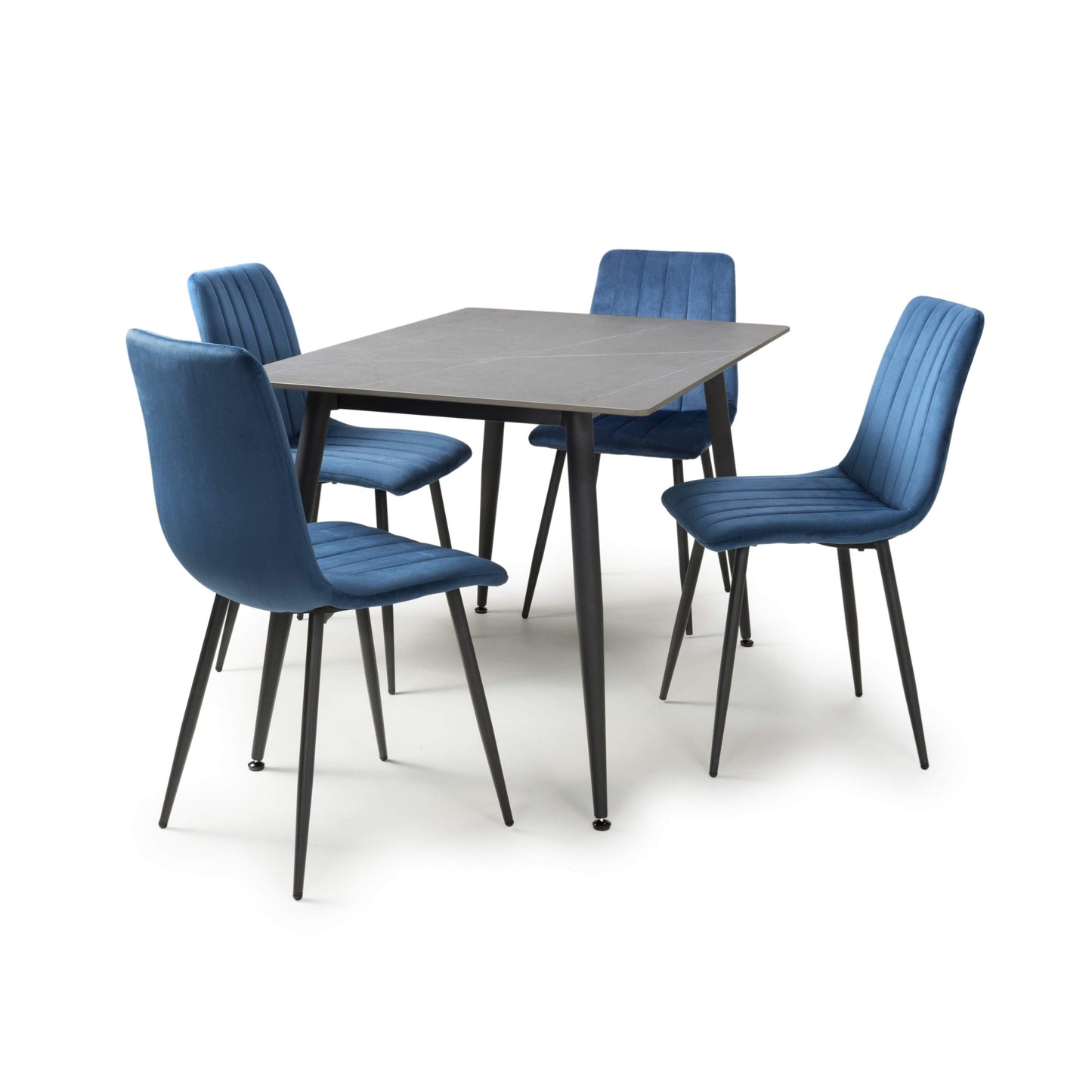Stockholm Grey Dining Table with 4 Blue Leo Dining Chairs