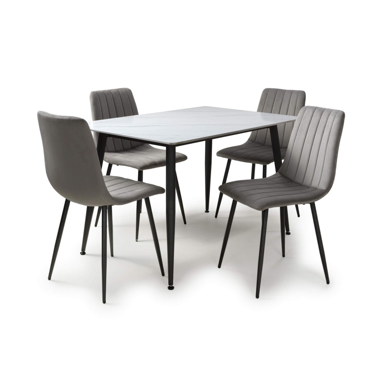 Stockholm White Dining Table with 4 Grey Leo Dining Chairs