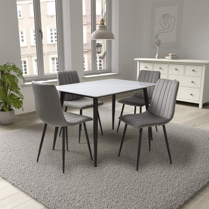 Stockholm White Dining Table with 4 Grey Leo Dining Chairs