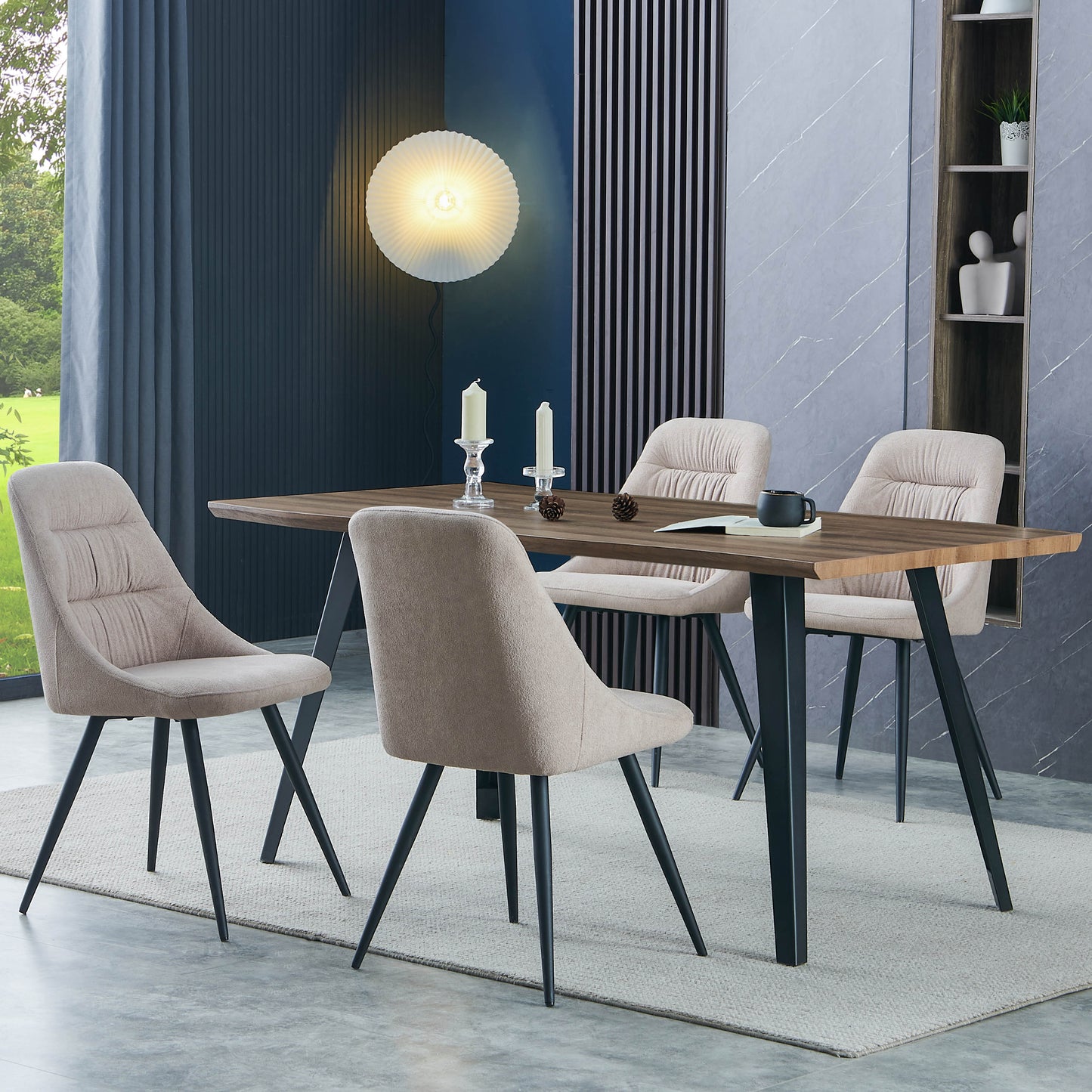 Orwell Medium Natural Curved Dining Set with 4 Oakley Chairs