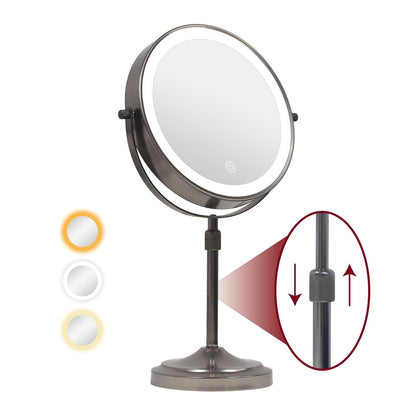 9 LED Lighted Makeup Mirror,Double Sided Magnification Mirror with 1X/10x Magnification,3 Lighting Color