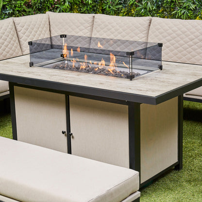 Ava Aluminium Corner Dining Set with Fire Pit – Beige